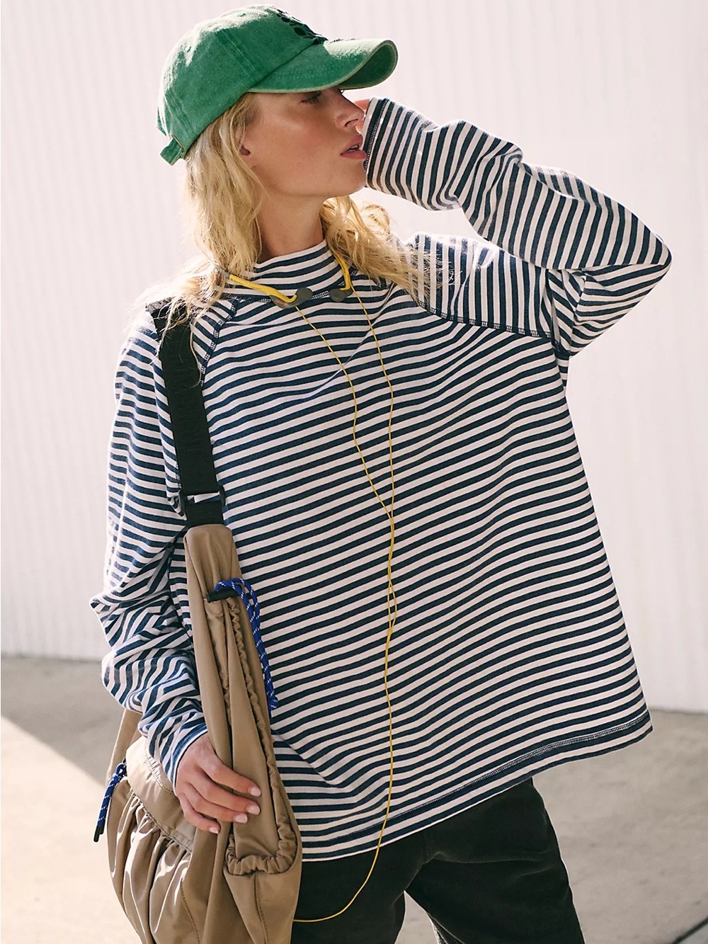NWT Free People Restoration Yarn Dye Stripe Layer Shirt/Sailor Stripe Navy/M